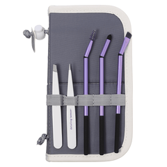 Ensemble d'outils de toilettage des sourcils 5 pièces Pince à épiler coudée Kit de pinceaux de maquillage pour les yeux pour les sourcils inclinés