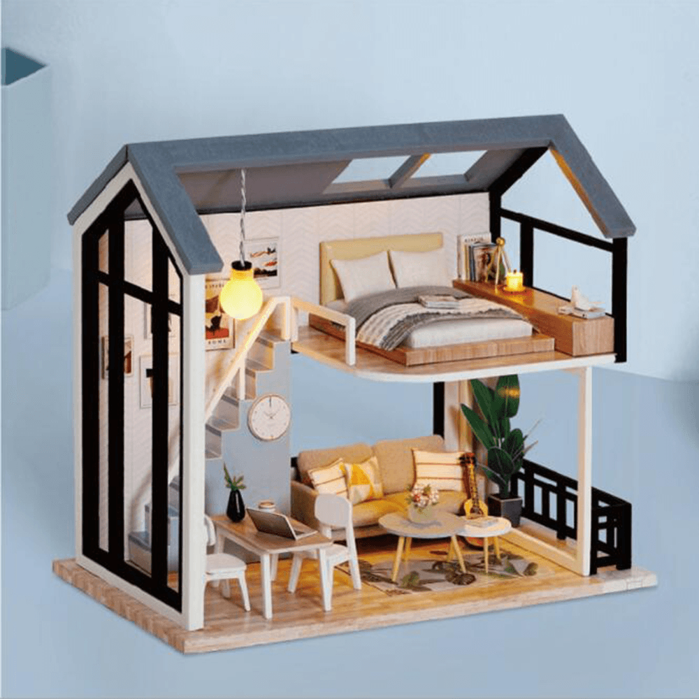 LINDA HABITACIÓN Tema de Miss Happeiness de casa de muñecas ensamblada DIY con cubierta para juguetes para niños