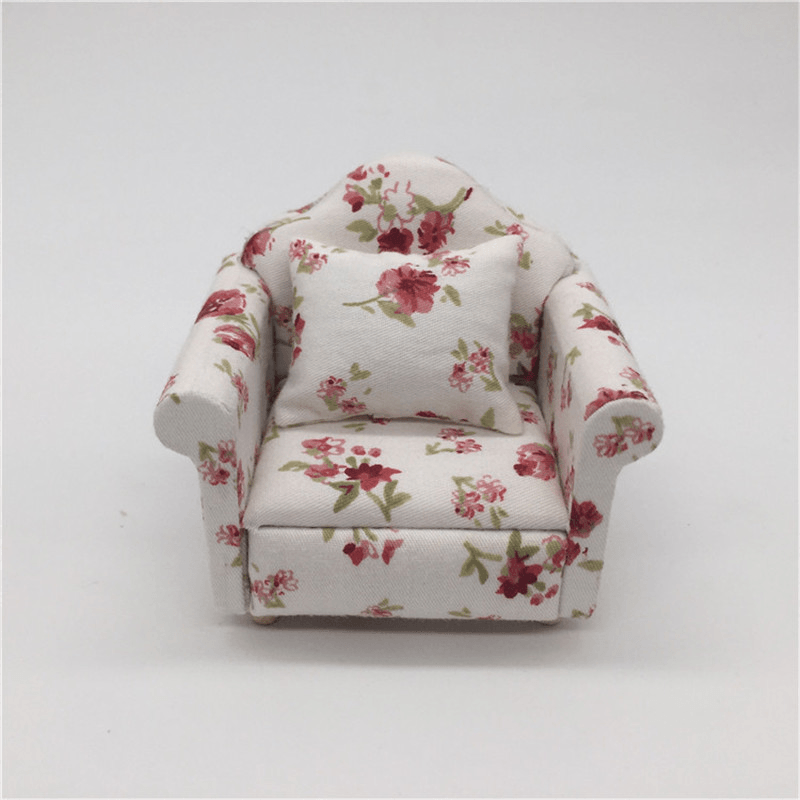 1:12 Dollhouse Miniature Pink Floral Armchair Single Sofa Toys Furniture Ornaments Christmas Gift