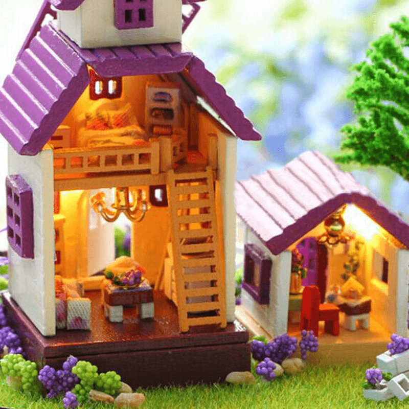 Kit de bricolaje de casa de muñecas en miniatura de Provenza Cuteroom 1:32 con cubierta y LED