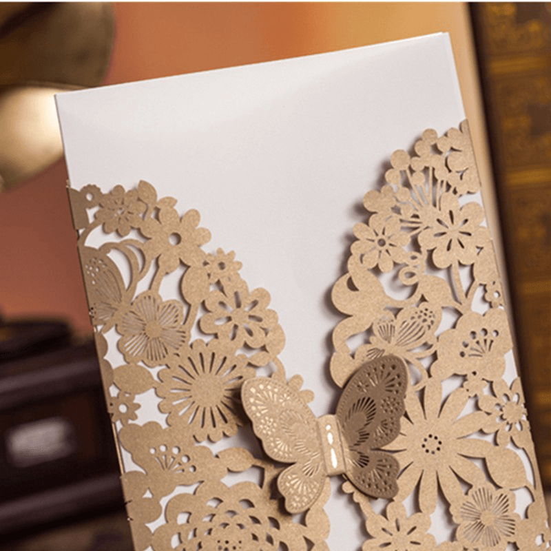 10Pcs Gold Paper Wedding Invitation Envelope Laser Cut Wedding Invitation Cards Birthday Party Card