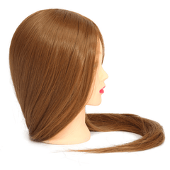 Cabeza de maniquí de entrenamiento de cabello lacio de 18 pulgadas de color marrón para práctica de corte de salón