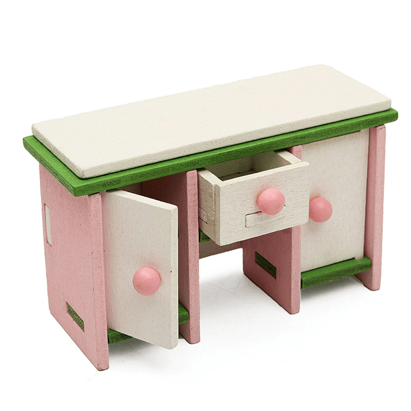 Kit de dormitorio en miniatura para casa de muñecas, juego de muebles de madera, juguete de juego de rol para familias