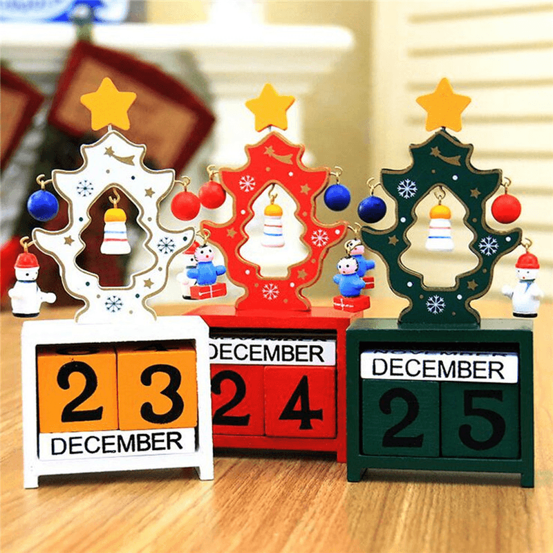 Mini calendrier en bois pour décoration de table et de bureau, cadeau créatif de Noël