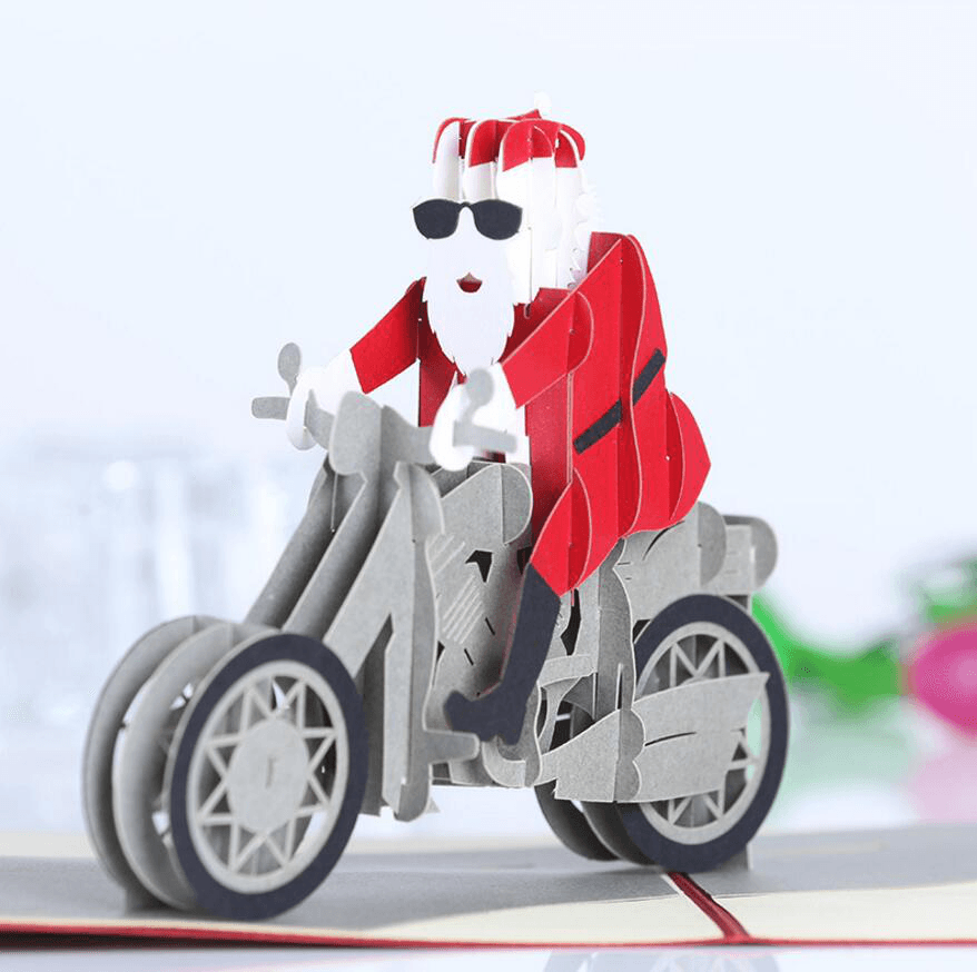 Christmas 3D Motorcycle Santa Claus Pop up Greeting Card Christmas Gifts Party Greeting Card