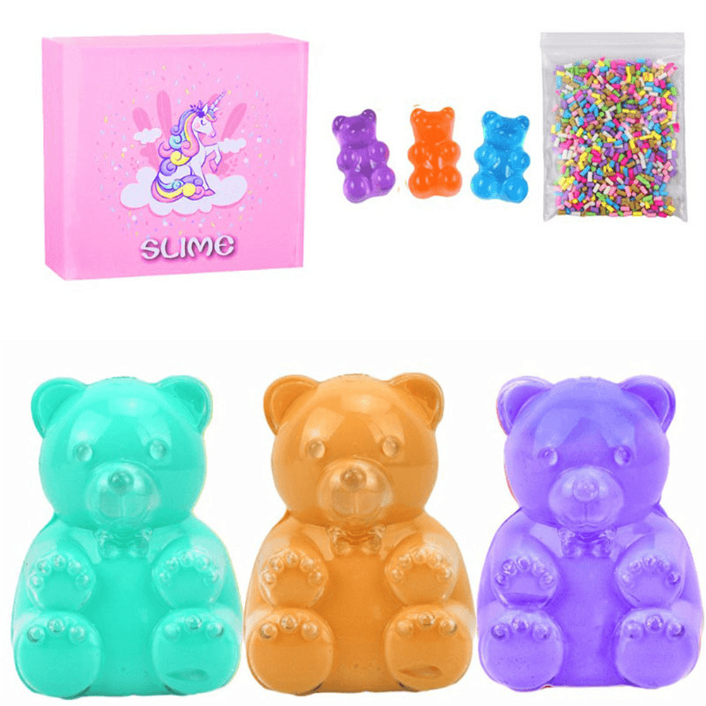 Ours de simulation de slime Areedy Bear et cubes de sucre et accessoires pour ours avec coffret de couleurs, jouets d'intérieur