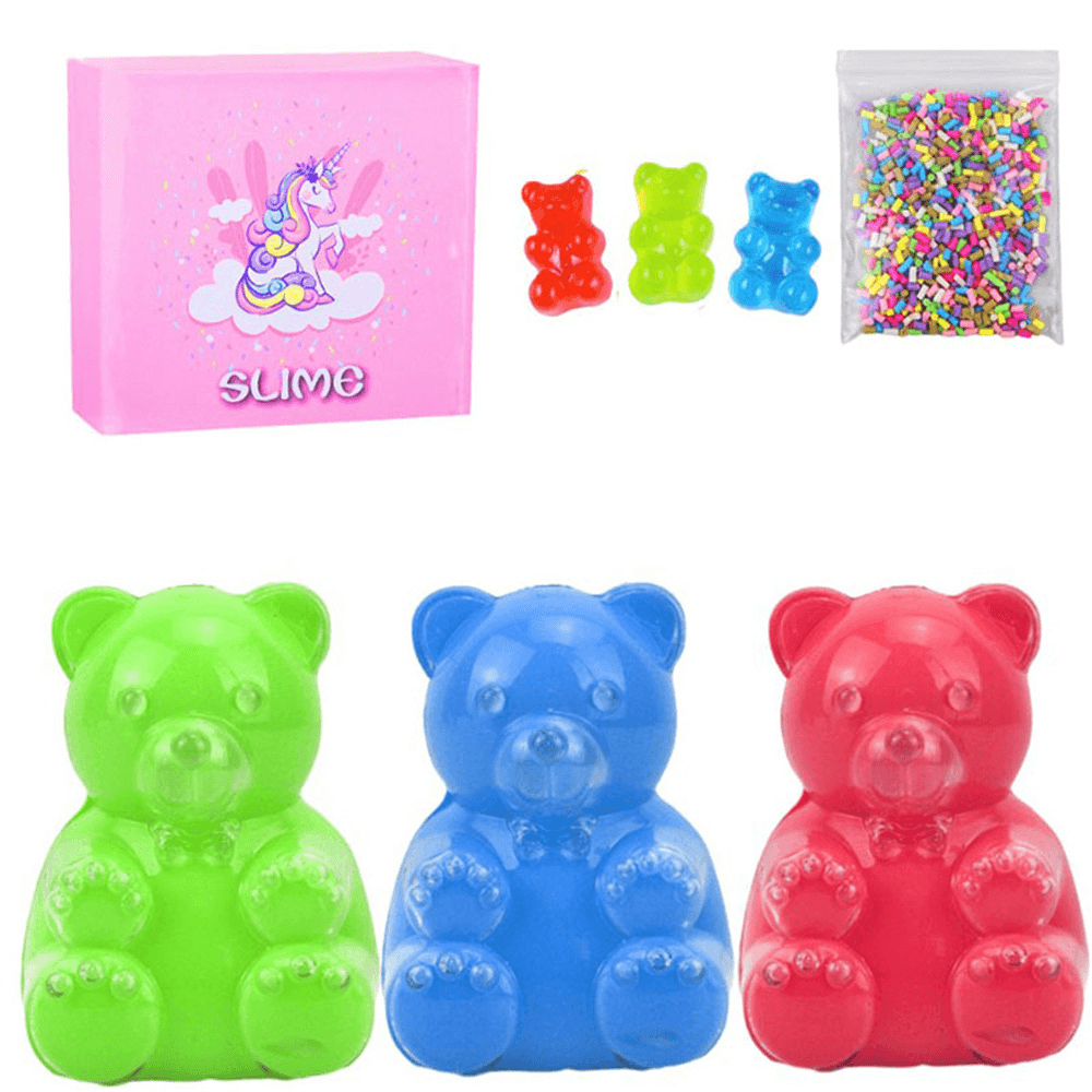 Ours de simulation de slime Areedy Bear et cubes de sucre et accessoires pour ours avec coffret de couleurs, jouets d'intérieur