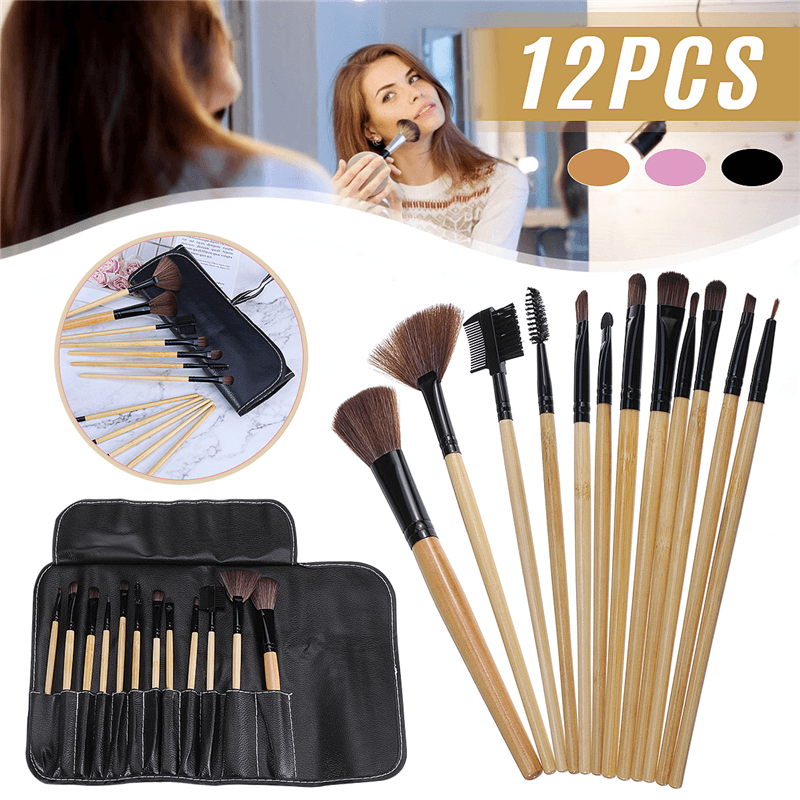 Ensemble de pinceaux de maquillage 12 pièces Kit de pinceaux de maquillage cosmétiques avec étui en cuir Fond de teint Eyeliner Estompeur Anti-cernes Mascara Fard à paupières Poudre pour le visage