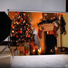 1,5 * 2M Cheminée Noël Photographie Fond Tissu Toiles De Fond Décoration Jouets