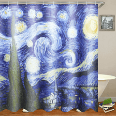 Cortinas de ducha para baño con estampado de noche estrellada de 180 x 180 cm, alfombrilla para inodoro, 12 ganchos