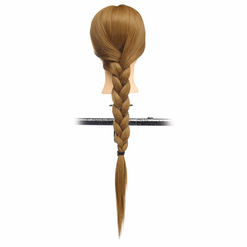 Cabeza de maniquí de entrenamiento de 26" de color marrón claro con 30 % de cabello humano, modelo de peluquería, práctica de maquillaje con abrazadera