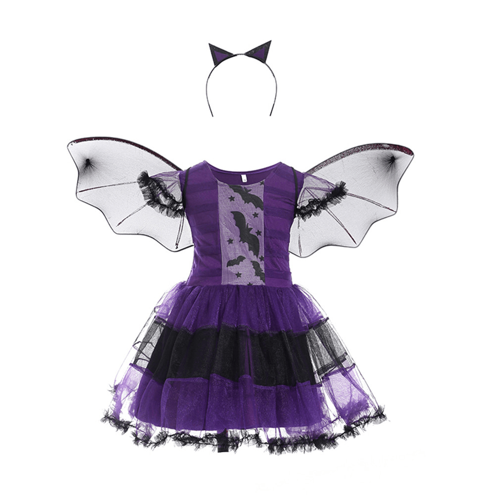 Costumes d'Halloween style chauve-souris violet enfants Cosplay costumes de dessin animé sorcières jeu de rôle