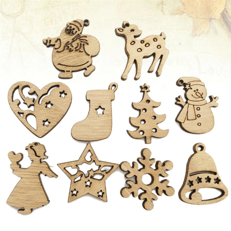 100PCS Wooden Piece Cartoon Cute Creative DIY Cutouts Craft Embellishments Wood Ornament Decorations