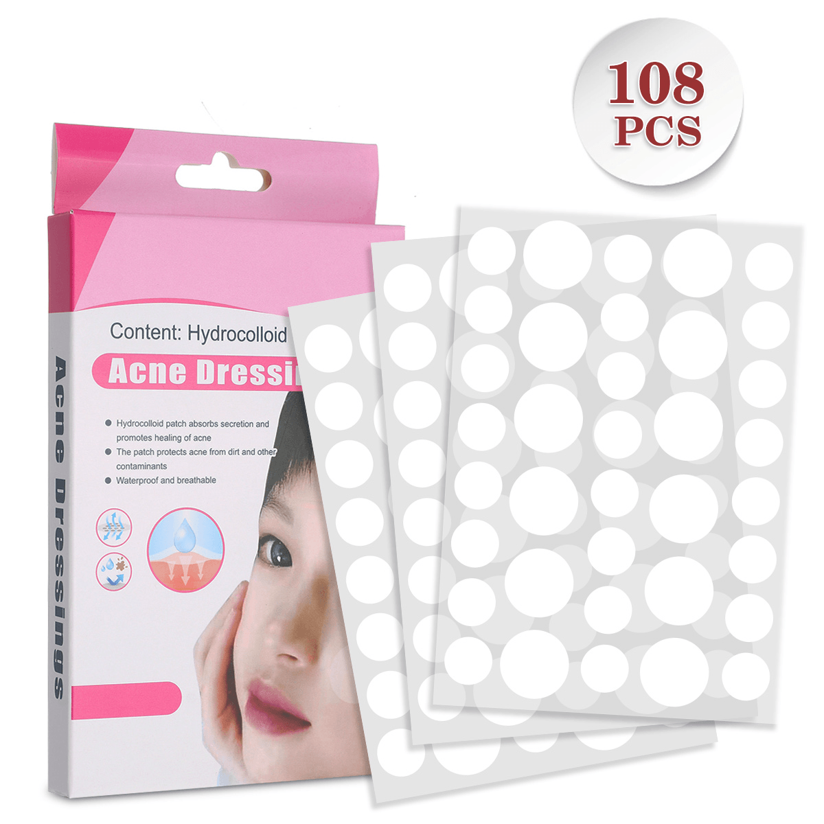 Lot de 108 patchs anti-acné et anti-taches cutanées pour éliminer les boutons et les points noirs, outil de soins du visage