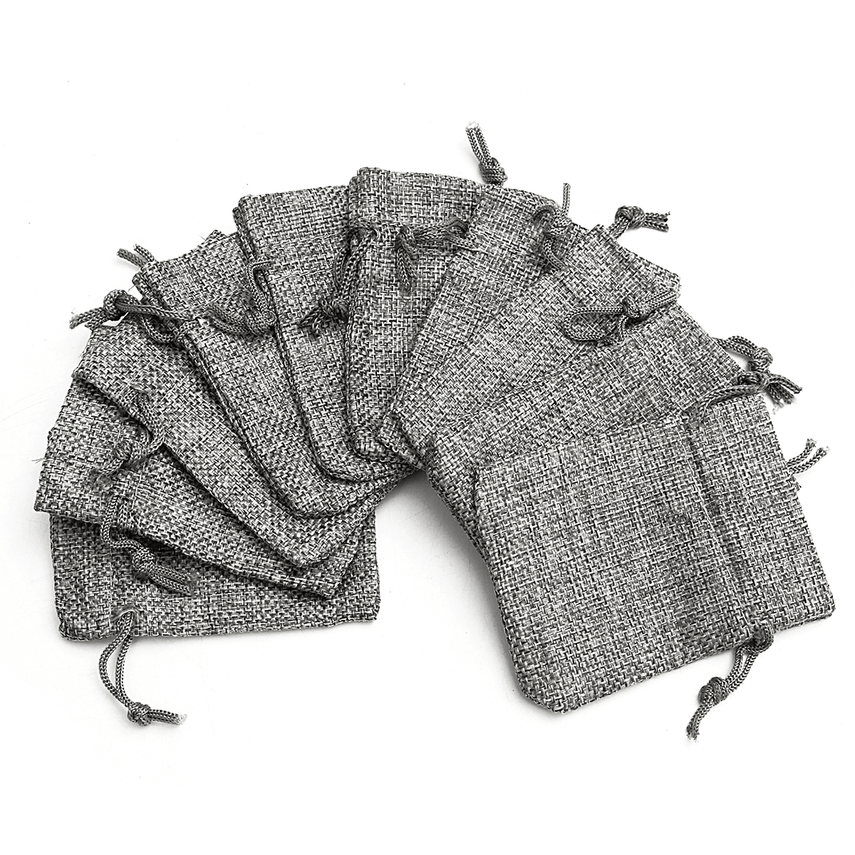 Lot de 10 sacs en toile de jute grise avec cordon de serrage, petit cadeau de mariage