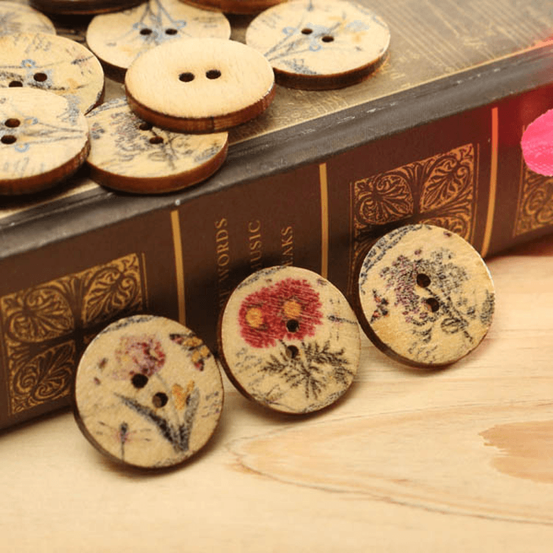 100Pcs Mixed Color Wooden Flower Sewing Buttons DIY Craft Bag Hat Clothes Decoration Sewing Button