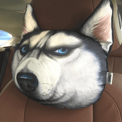 Appuie-tête de voiture 3D Husky confortable et respirant, oreiller de soutien du cou de dessin animé