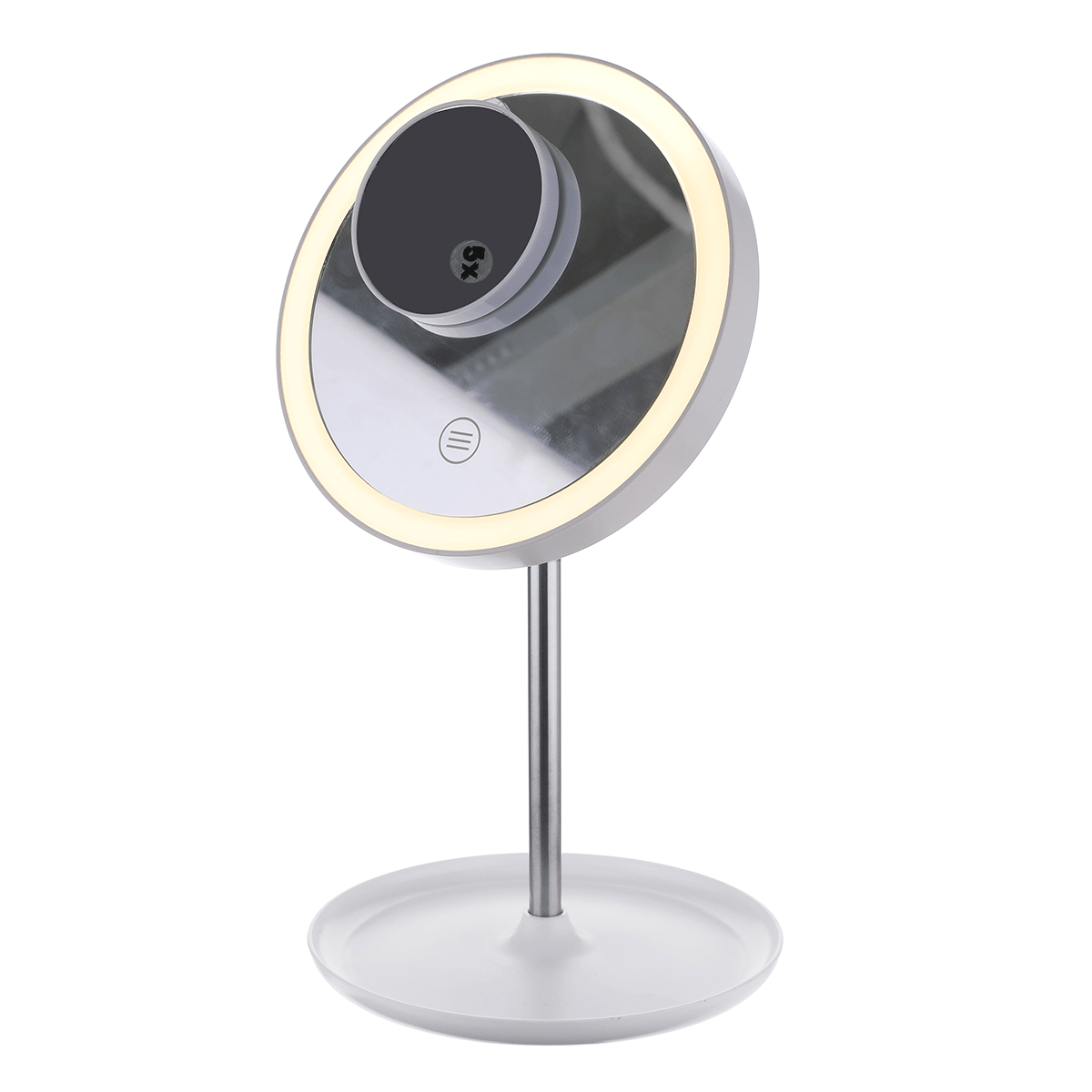 Lampe à miroir circulaire blanche GLIME Batterie 1200 Ma avec loupe 5X Interrupteur tactile Réglage de la température à trois couleurs Distribution de gradation sans polarité Câble USB