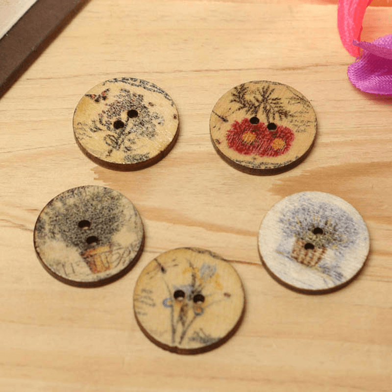 100Pcs Mixed Color Wooden Flower Sewing Buttons DIY Craft Bag Hat Clothes Decoration Sewing Button