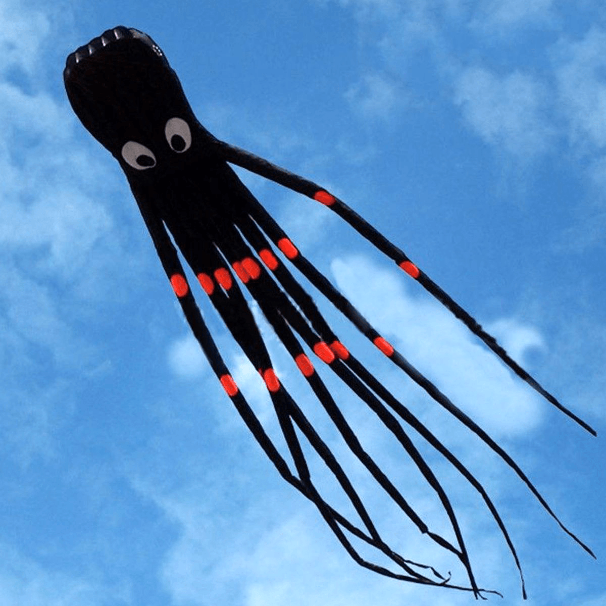 3D 26Ft 8M Single Line Black Octopus POWER Sport Huge Soft Kite Outdoor Toy