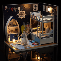 Kit de muebles en miniatura para casa de muñecas, hecho a mano, para habitación creativa, con luz LED, cubierta a prueba de polvo, juguete para niños, regalo de cumpleaños, colección de decoración del hogar