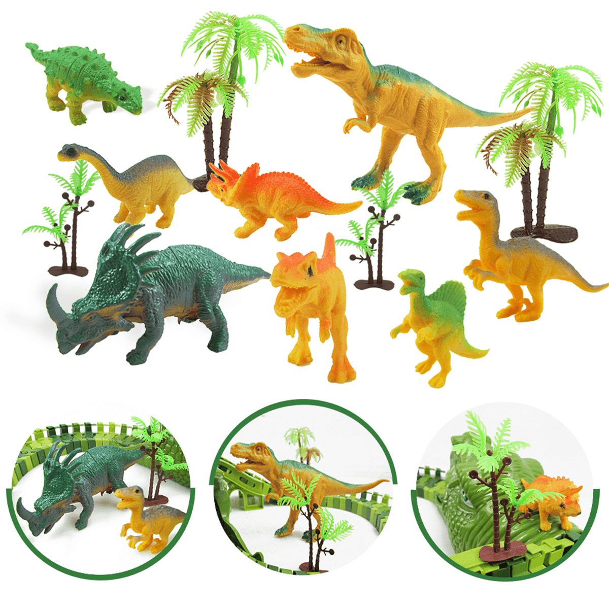 153Pcs Dinosaur Railway Car Track Racing Track Toys Set Bend Flexible Race Track Flash Light Car Educational Toys for Kids Gift