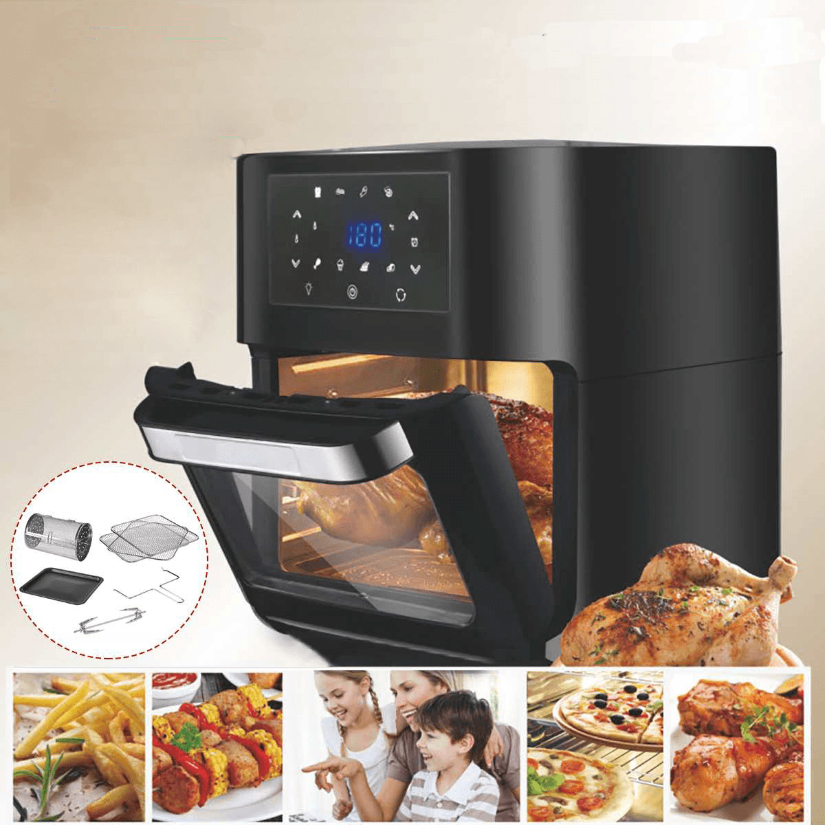 1700W 10L Multifunction Electric Hot Air Fryers Oven Oilless Cooker Healthy Food Fryer Cooker Touch LCD Electric Deep Fryer