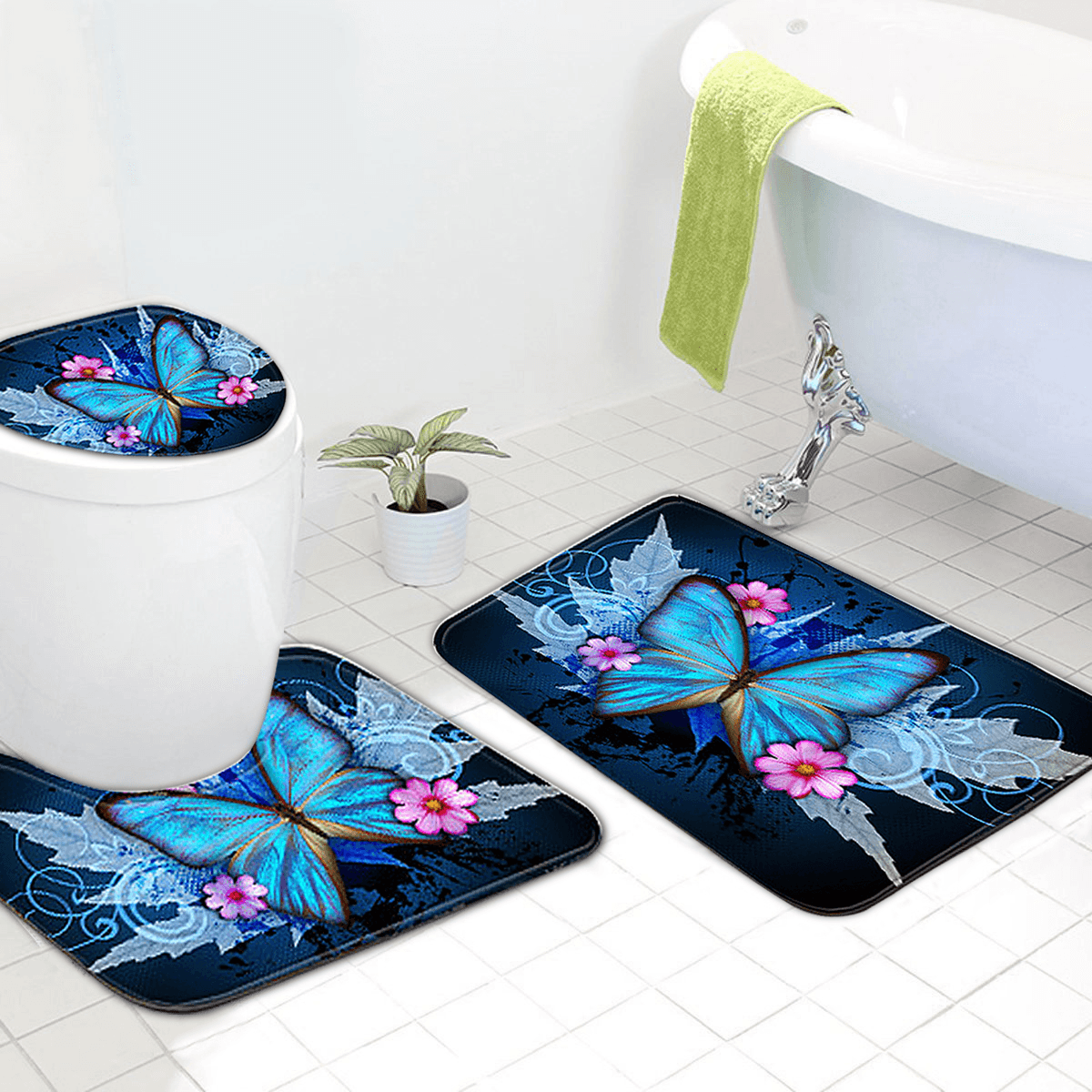 Juego de 3 alfombrillas antideslizantes lavables de diferentes tamaños para baño, ducha, inodoro