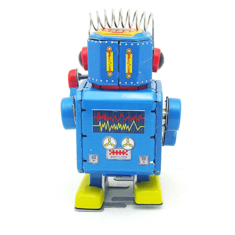 Clásico robot de cuerda vintage con mecanismo de relojería para niños, juguete de hojalata con llave