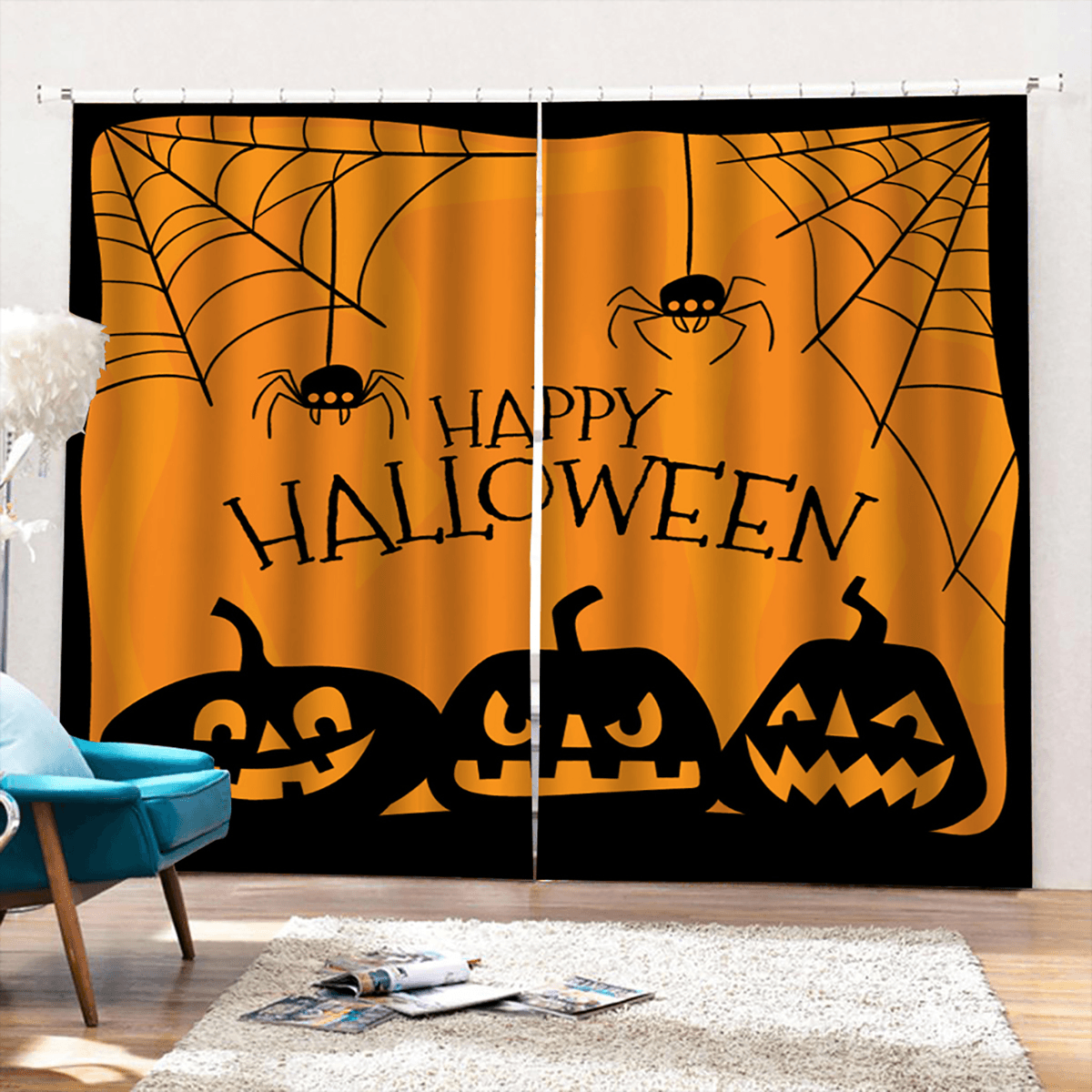 Rideaux occultants pour fenêtre 132 x 160 cm, rideaux imprimés Halloween pour salon, décoration de festival