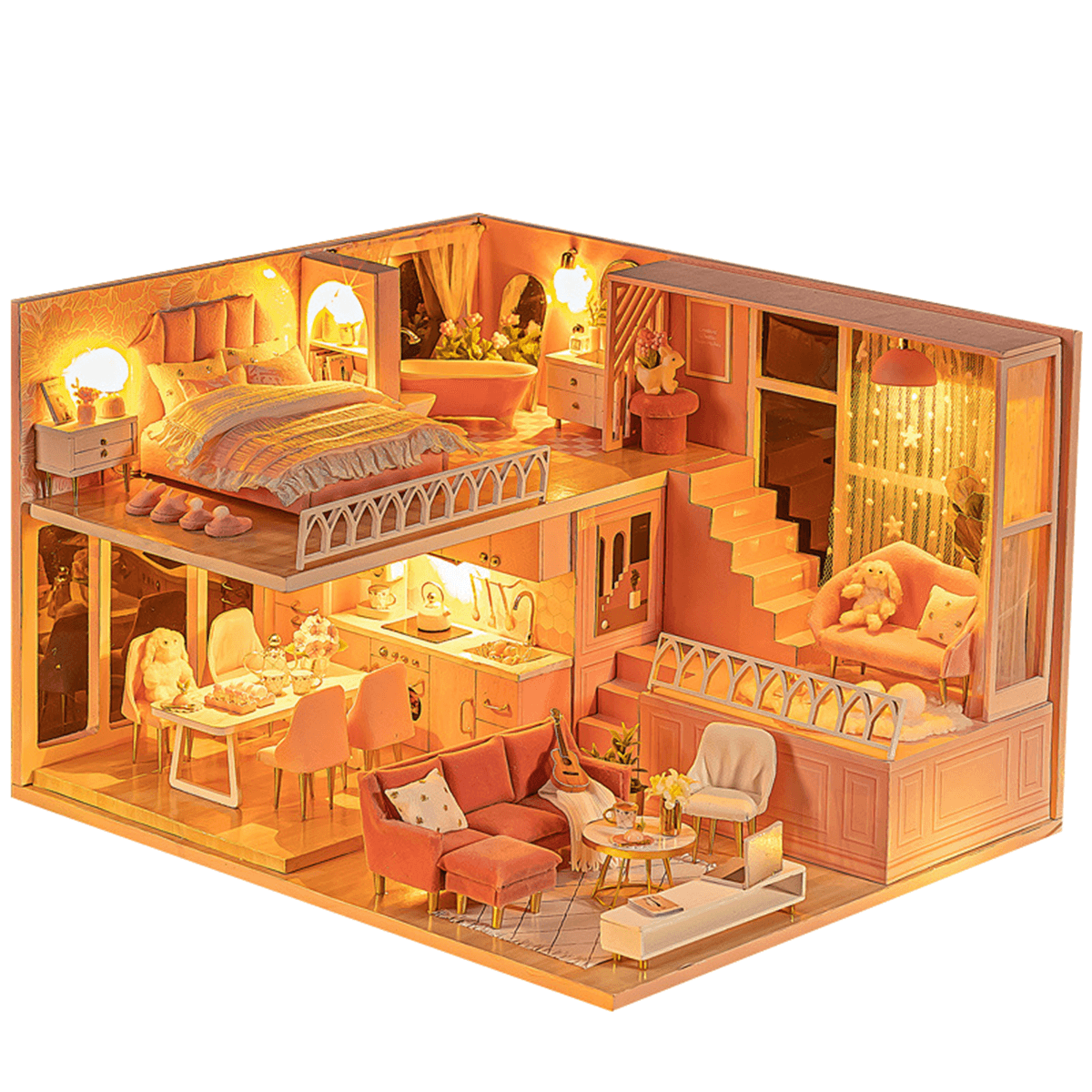 1:24 Kit de maison de poupée miniature en bois 3D à monter soi-même, fait à la main, jouet avec meubles pour enfants, collection de cadeaux