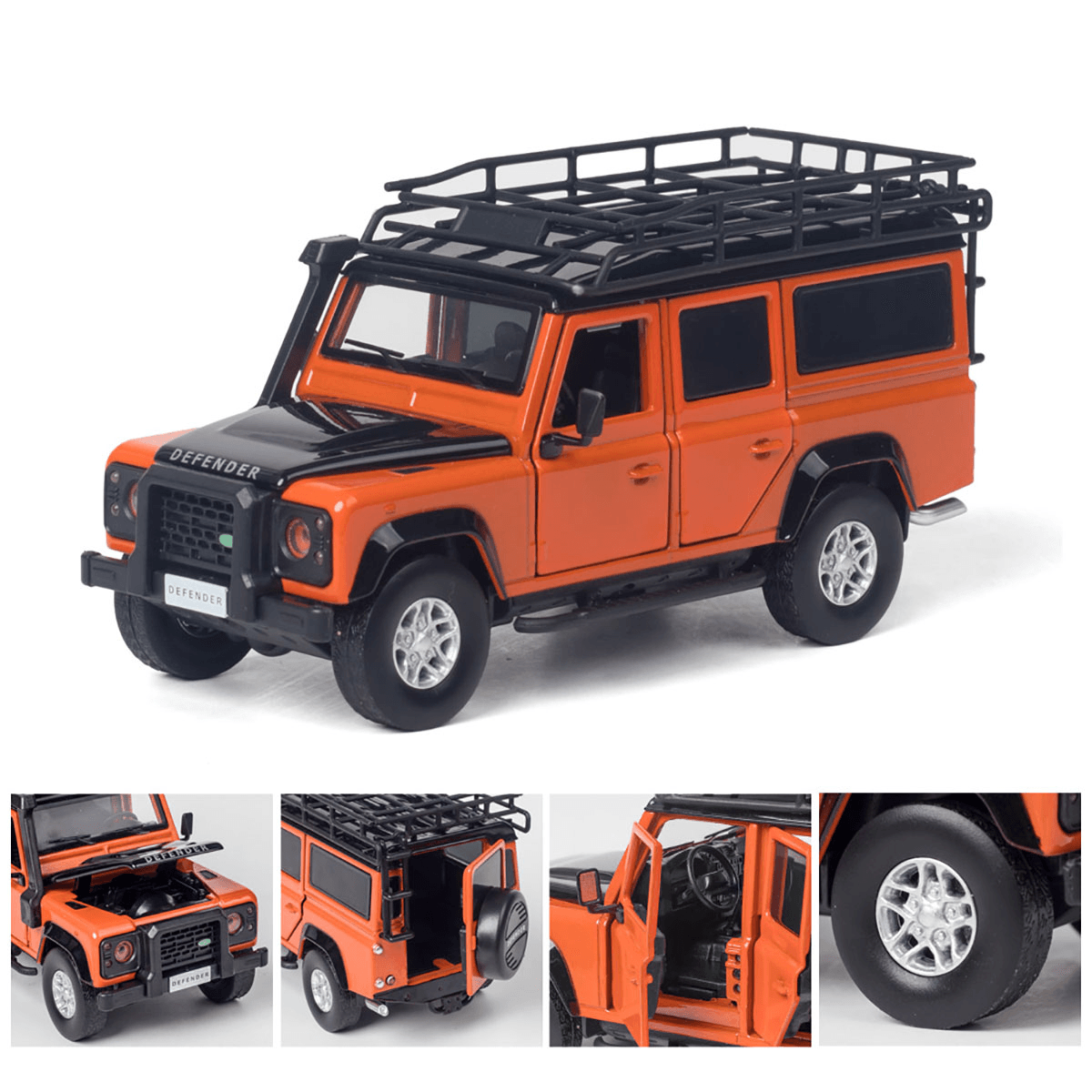 1:32 Alloy Land Rovers Defenders Rear Wheel Pull Back Diecast Car Model Toy with Sound Light for Gift Collection