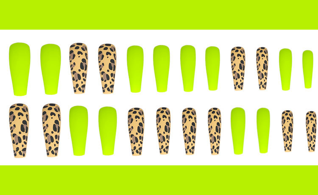 24 Pcs/Set Extra Long Ballerina False Nails Fluorescent Leopard Print Women Full Cover Nails