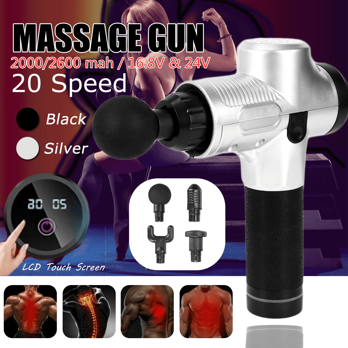 Masajeador de relajación muscular de fascia con pantalla táctil de 16,8 V y 2000 mAh, 20 velocidades, para gimnasio, masajeador eléctrico de percusión con vibración de alta frecuencia