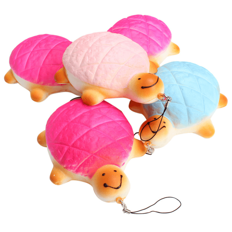 13Cm Soft Kawaii Cute Little Turtle Phone Bread Bun Squishy Charms with Rope Random Color