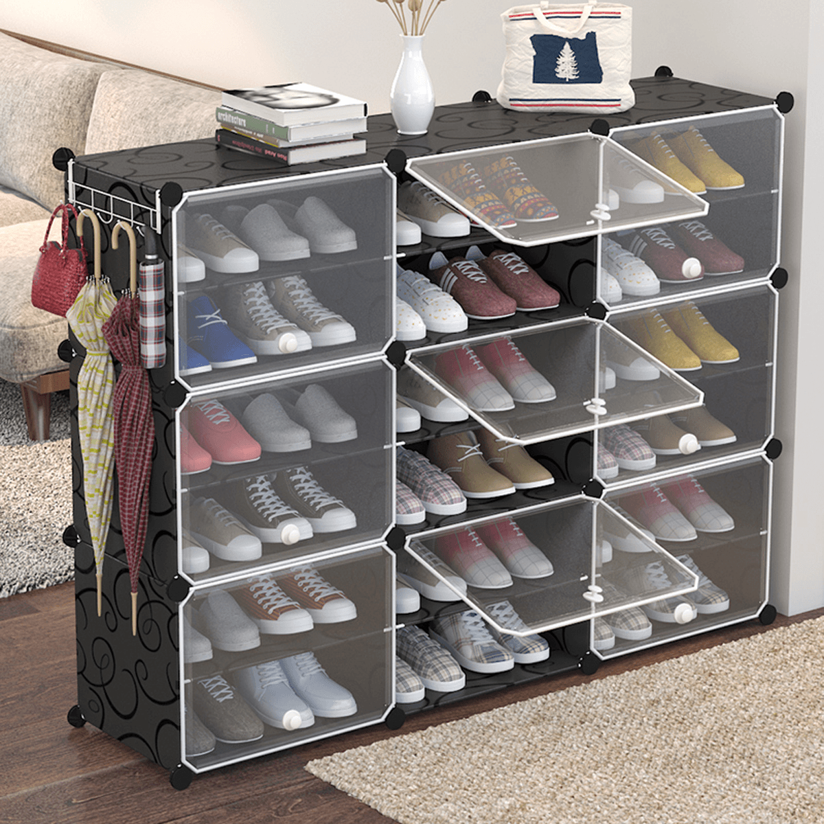 Armoire à chaussures transparente à 6 niveaux, style simple et moderne