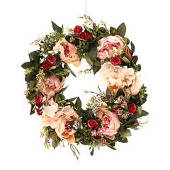 Couronne de pivoines en soie de 40 cm, anneau de fleur, guirlande artificielle suspendue pour porte, décorations de mariage