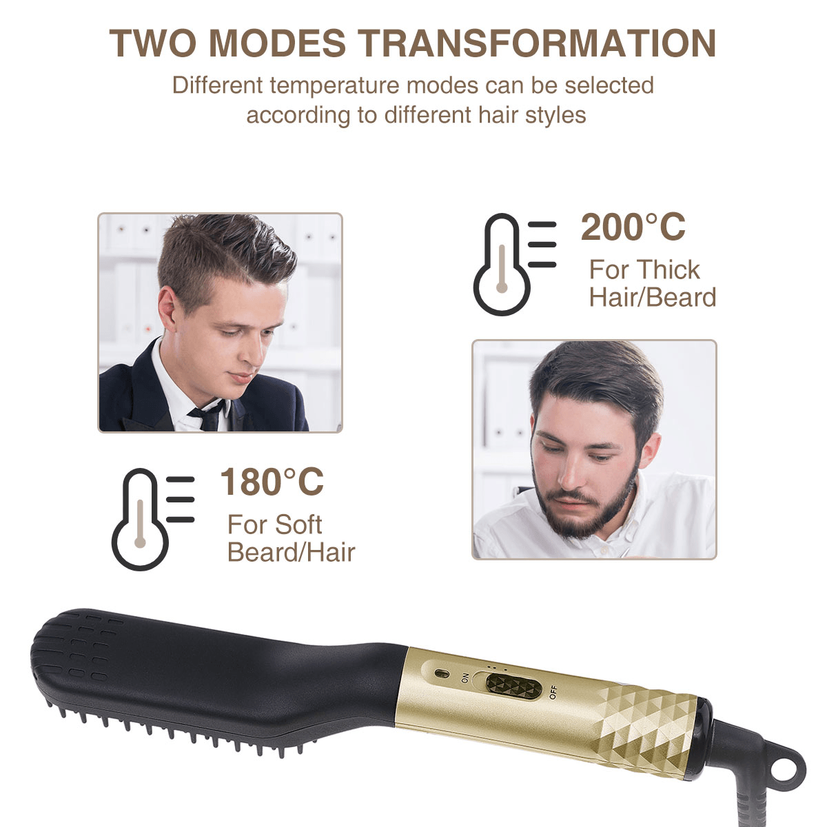 Coiffeur électrique multifonction 110-240 V, peigne chauffant électrique et brosse lissante pour barbe avec cordon rotatif à 360 °