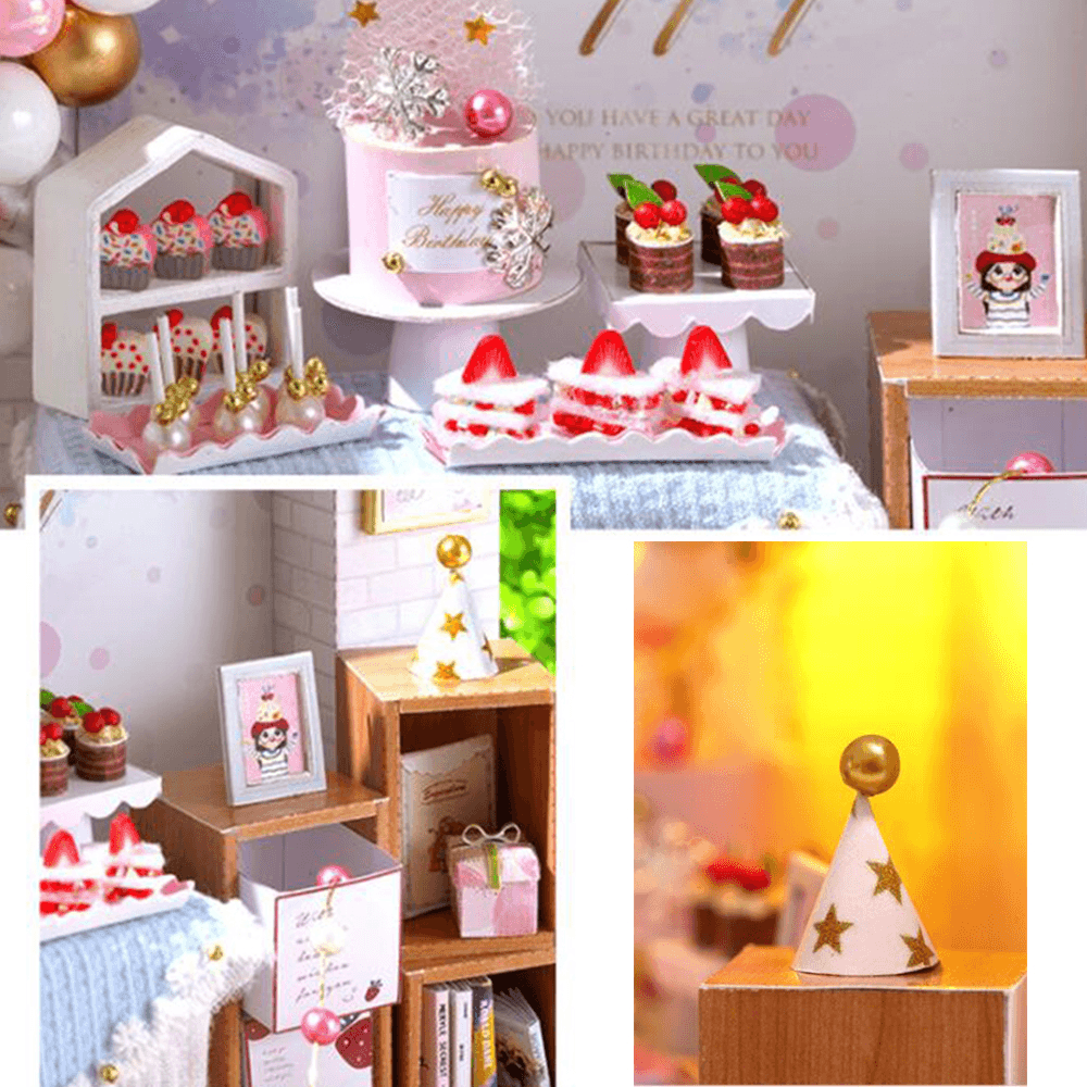 CUTE ROOM Camp Party Theme DIY Assembled Cute Doll House with Cover & Light