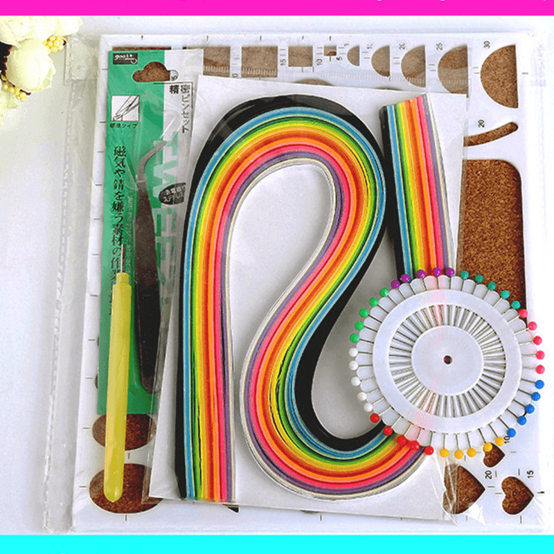 1 ensemble d'outils de quilling DIY, modèle d'origami, moule à stylo en papier, pince à épiler, aiguilles, couleur aléatoire