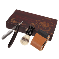 Kit de rasage pour barbier, rasoir droit, blaireau, cuir, boîte en bois