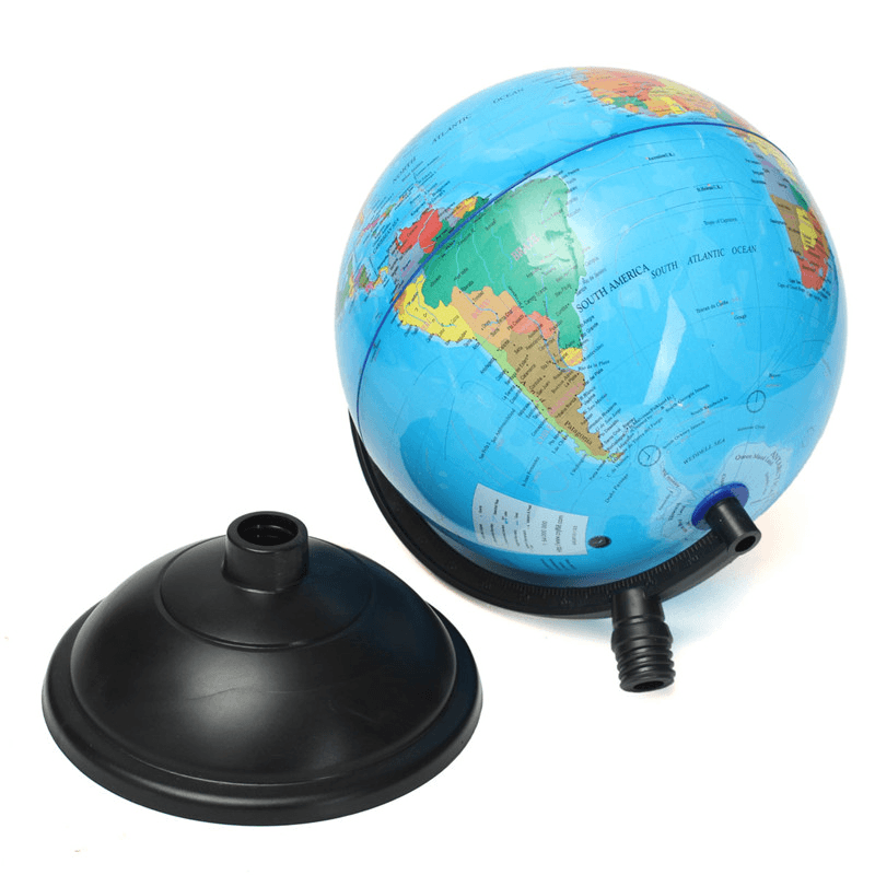 Globo terráqueo con mapa del mundo azul océano de 20 cm con soporte giratorio, juguete educativo de geografía, regalo