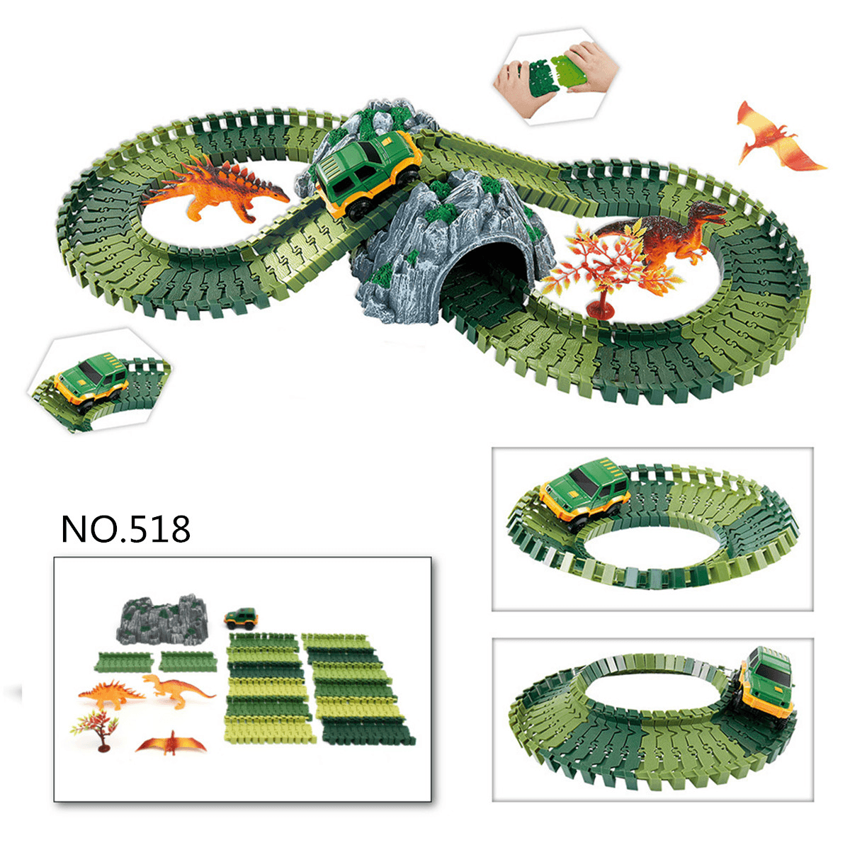 Piste de course flexible pour enfants Dinosaur Dino World - Jeu de construction