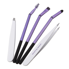 Ensemble d'outils de toilettage des sourcils 5 pièces Pince à épiler coudée Kit de pinceaux de maquillage pour les yeux pour les sourcils inclinés