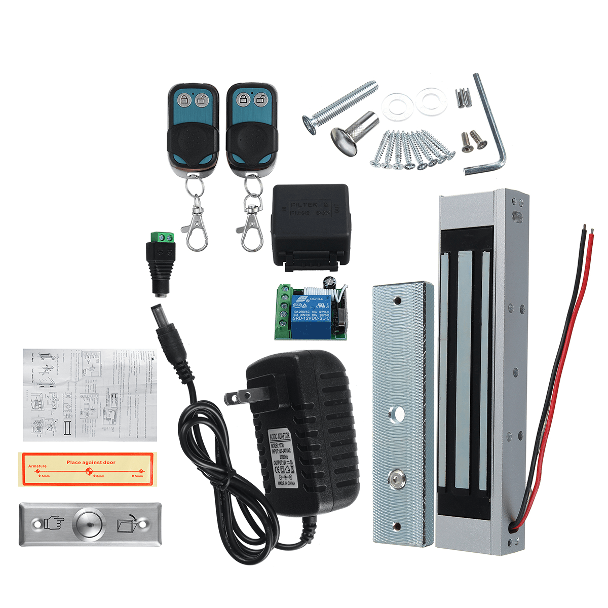 Système de contrôle d'accès de porte Serrure de porte magnétique électrique 300LB et 2 télécommandes 