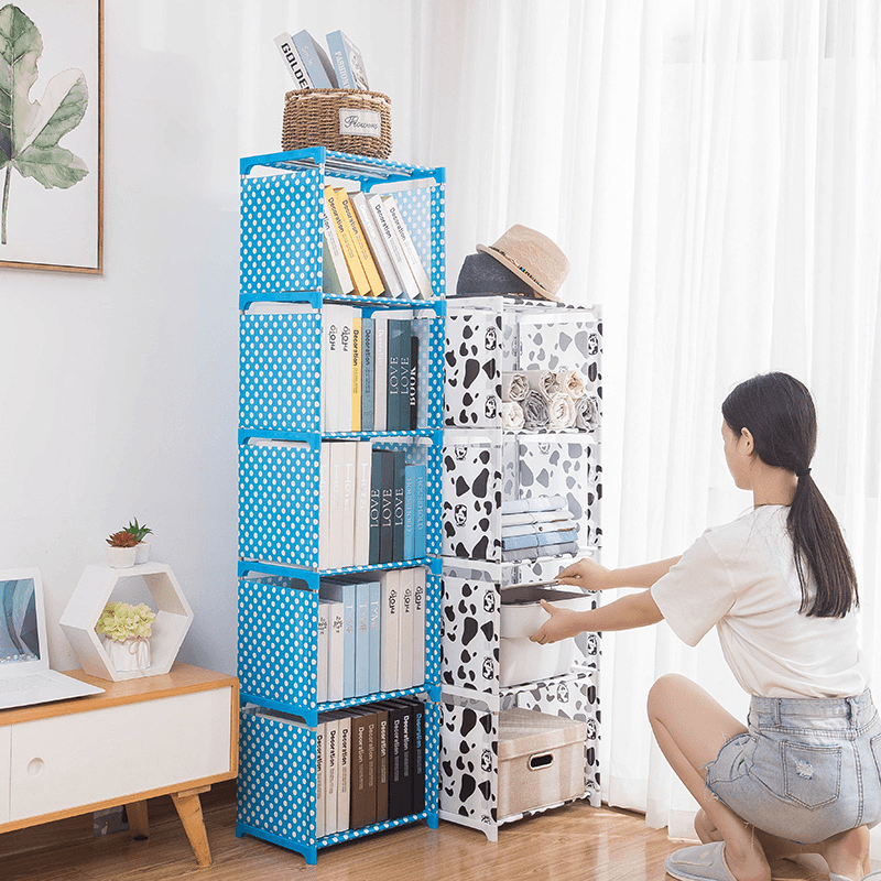 4/5 Layers Fabric Bookshelf Simple Multifunctional Debris Storage Rack Cabinet Files Books Display Shelving Unit DIY Assembled Bookcase