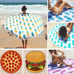 Toalla de playa fina de dacrón con estampado de piña y pizza de donut de 150 cm, chal, sábana y tapiz