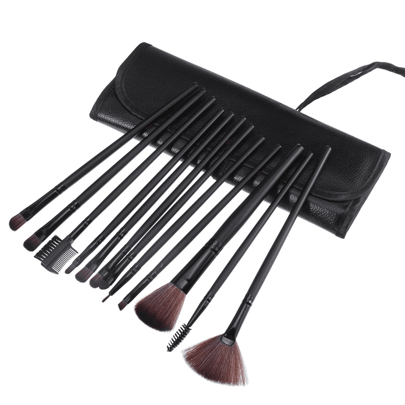 Ensemble de pinceaux de maquillage 12 pièces Kit de pinceaux de maquillage cosmétiques avec étui en cuir Fond de teint Eyeliner Estompeur Anti-cernes Mascara Fard à paupières Poudre pour le visage