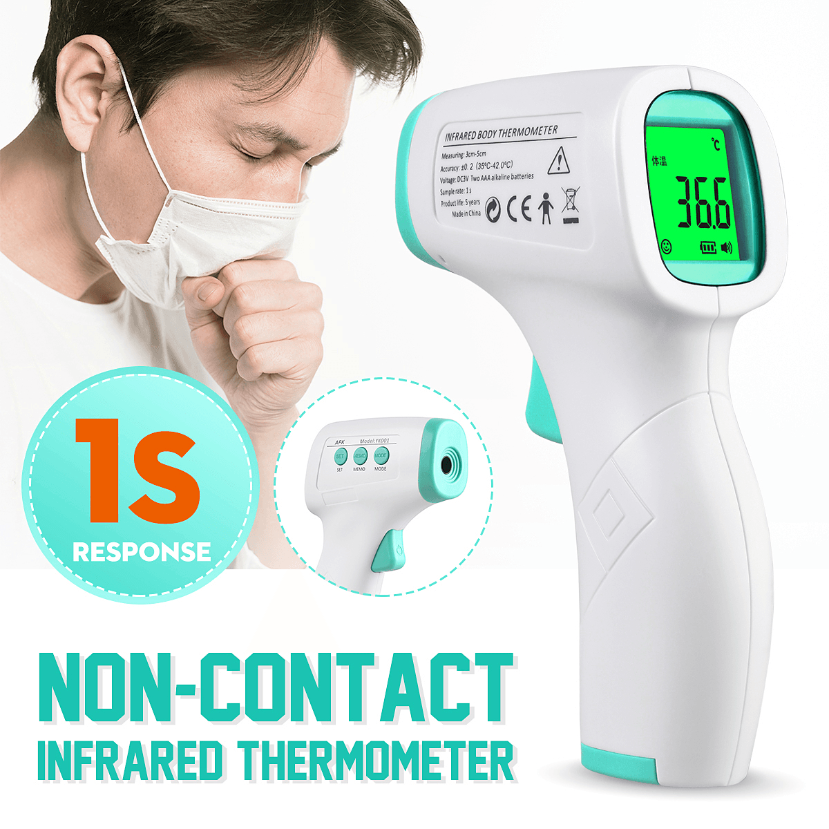 Thermomètre infrarouge électronique frontal portable certifié CE/FDA sans contact LCD numérique testeur de mesure de la température de la fièvre pour bébé adulte enfant thermomètre numérique