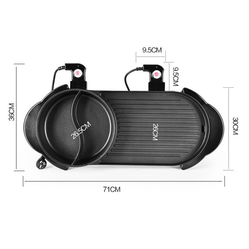 Sartén para barbacoa con separación multifunción 2 en 1, olla caliente, parrilla antiadherente, sartén para asar, sartén eléctrica